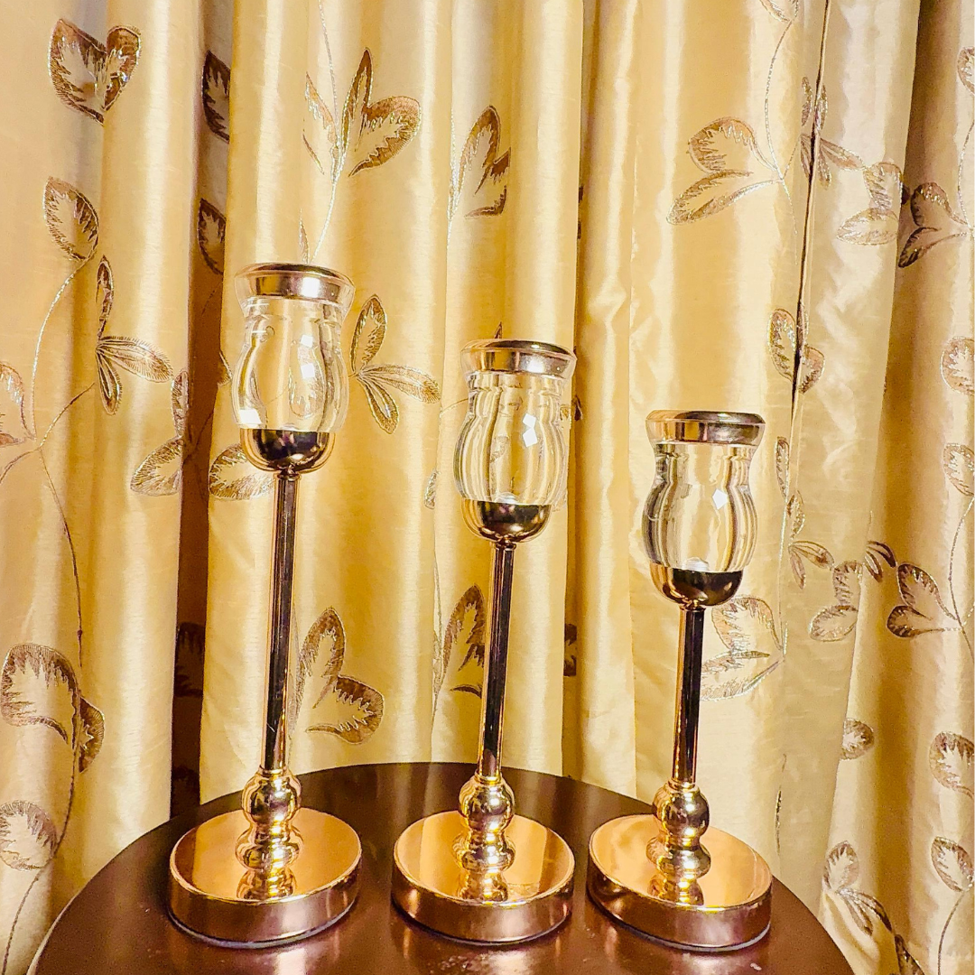 SET OF 3 FLOWER GLASS CANDEL HOLDER