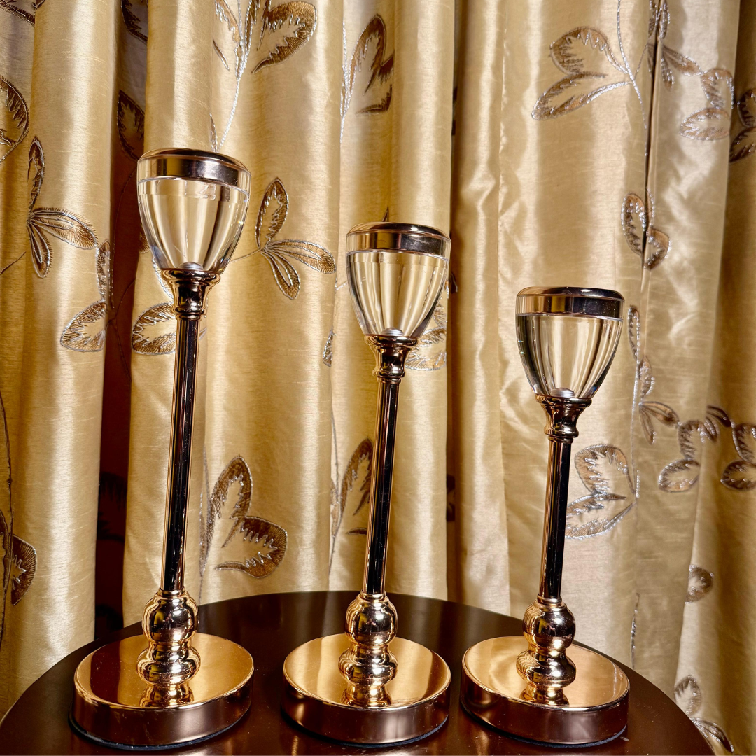 SET OF 3 GLASS CANDLE HOLDERS