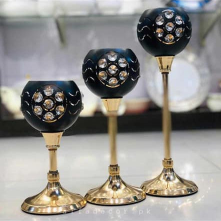 SET OF 3 MIDNIGHT SPARK CANDLE HOLDERS