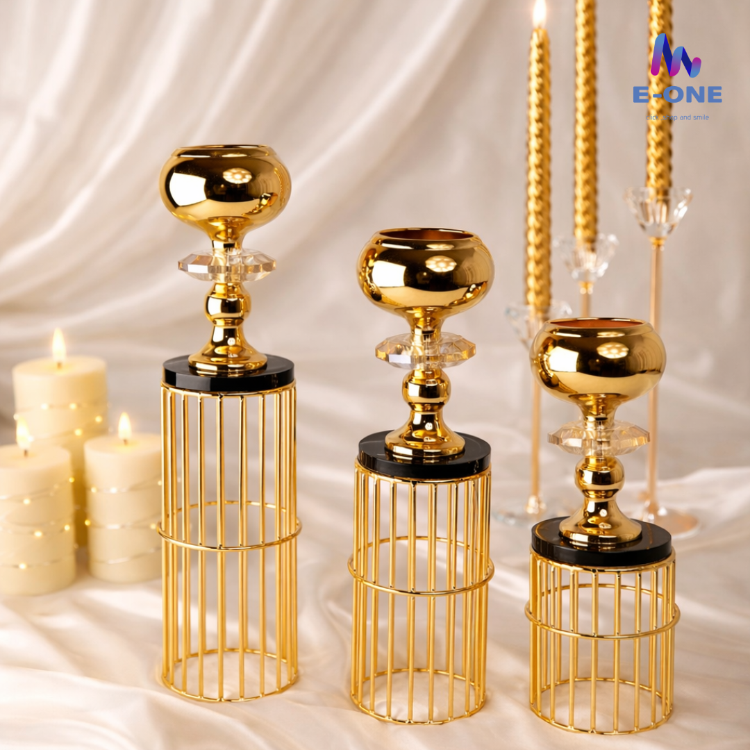 Gold Column Candle Holders (Set of 3)