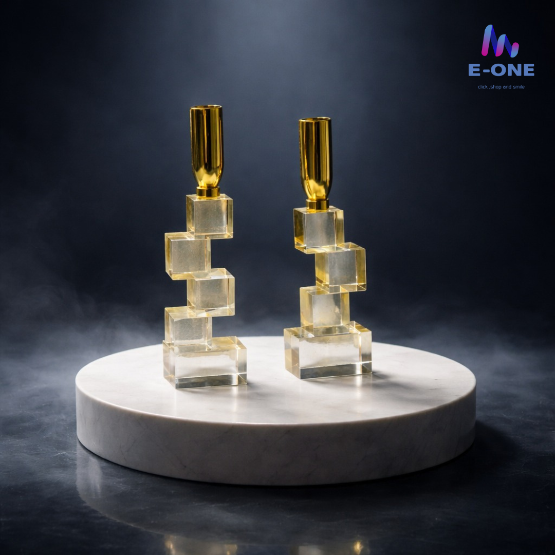 Gold Crystal Candle Holders (Set of 2)