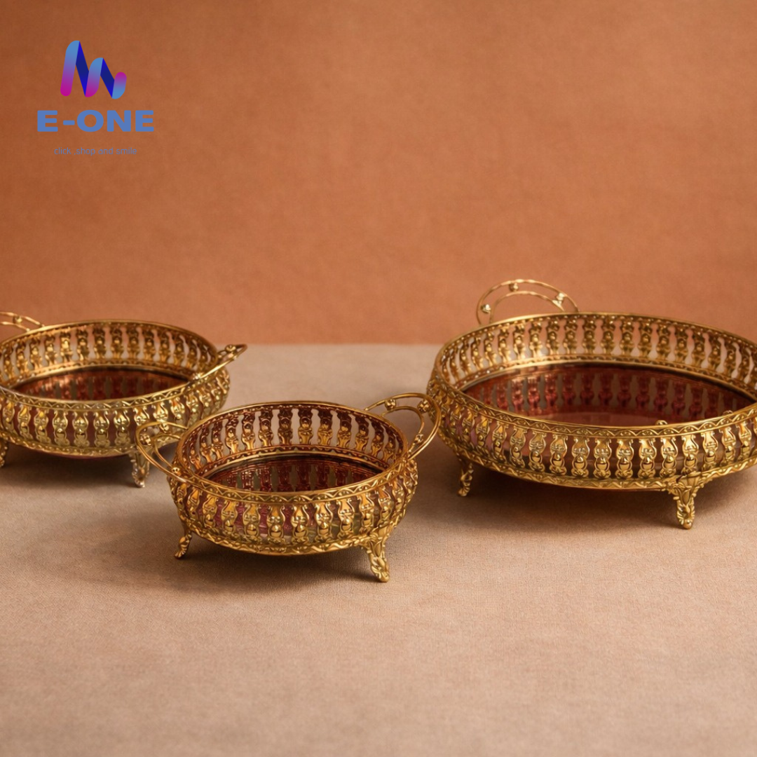 Royal Antique Gold Serving Tray with Handles