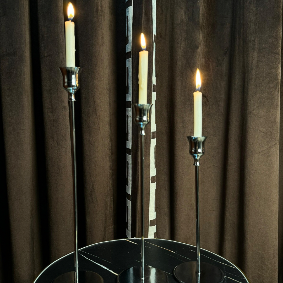 SILVER STICK CANDLE HOLDER (SET OF 3 )