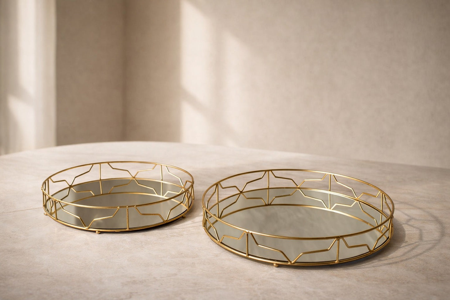 set of 2 Round Mirror Tray