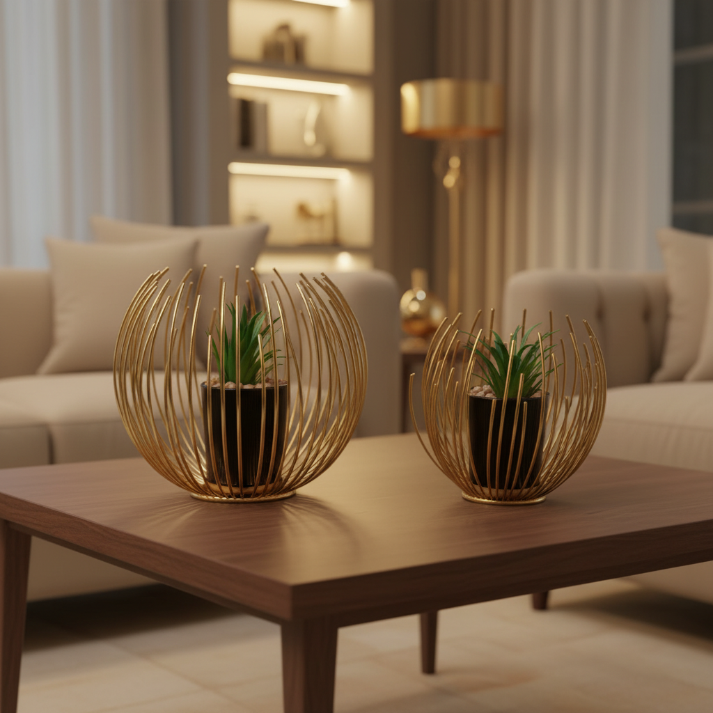 Set of 2 Golden Globe Planter