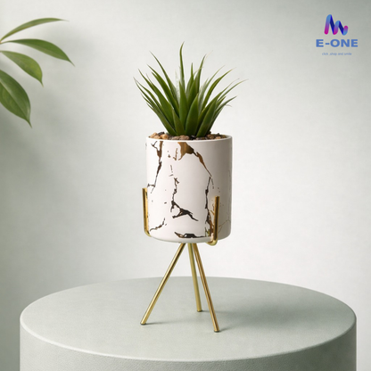 Luxe Marble-Finish Planter & Stand