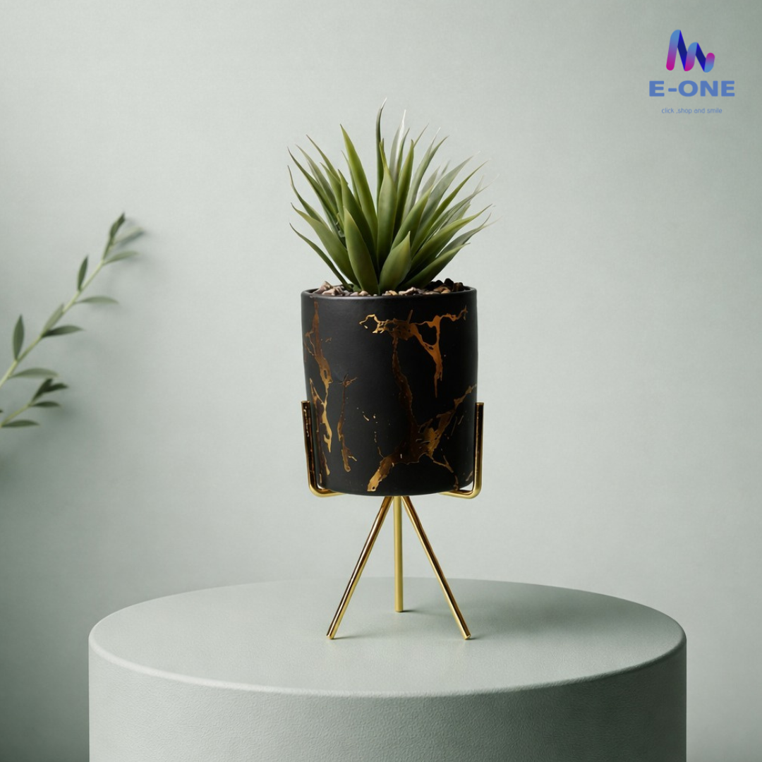 Luxe Marble-Finish Planter & Stand