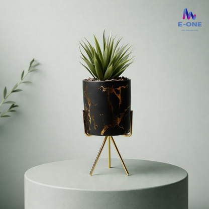 Luxe Marble-Finish Planter & Stand