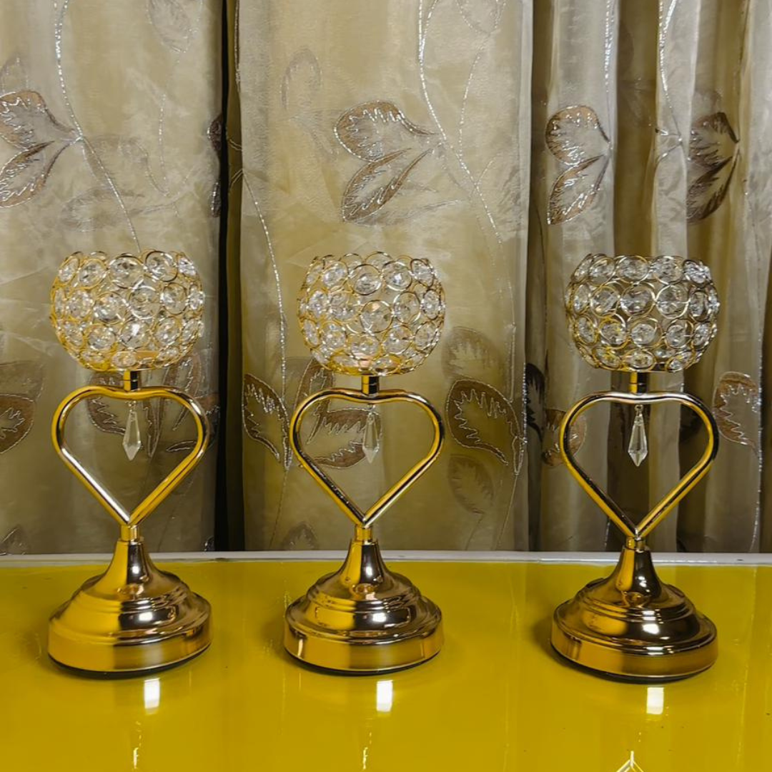 SET  OF CRYSTAL GOLD CANDLE  HOLDER