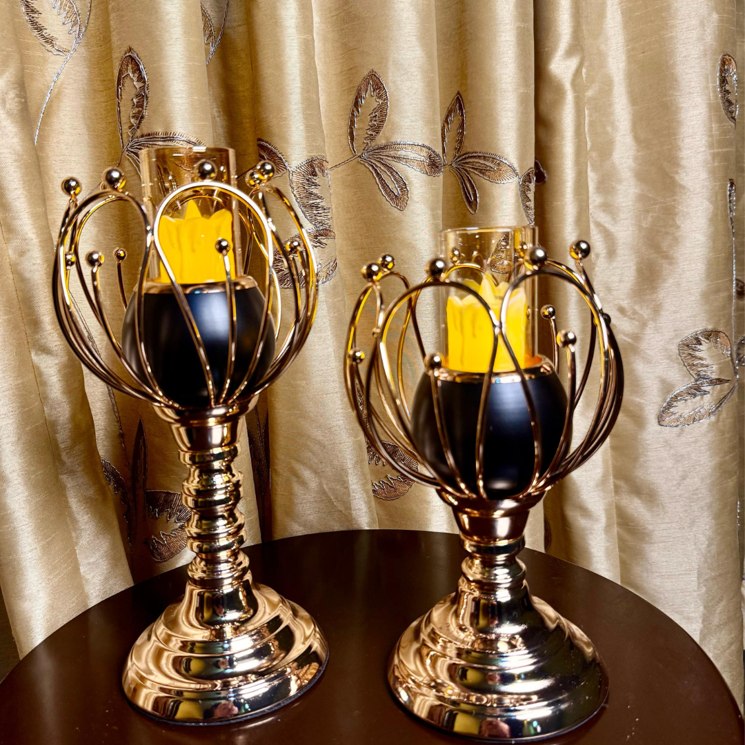 SET OF 2 VELVET NIGHT CANDLE HOLDERS