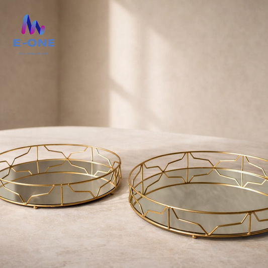 Set of 2 Round Mirror Tray