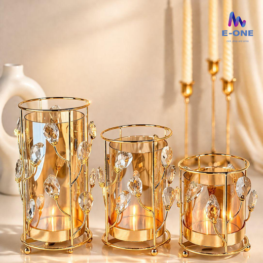 Luxe Crystal-Petal Candle Holders (Set of 3)