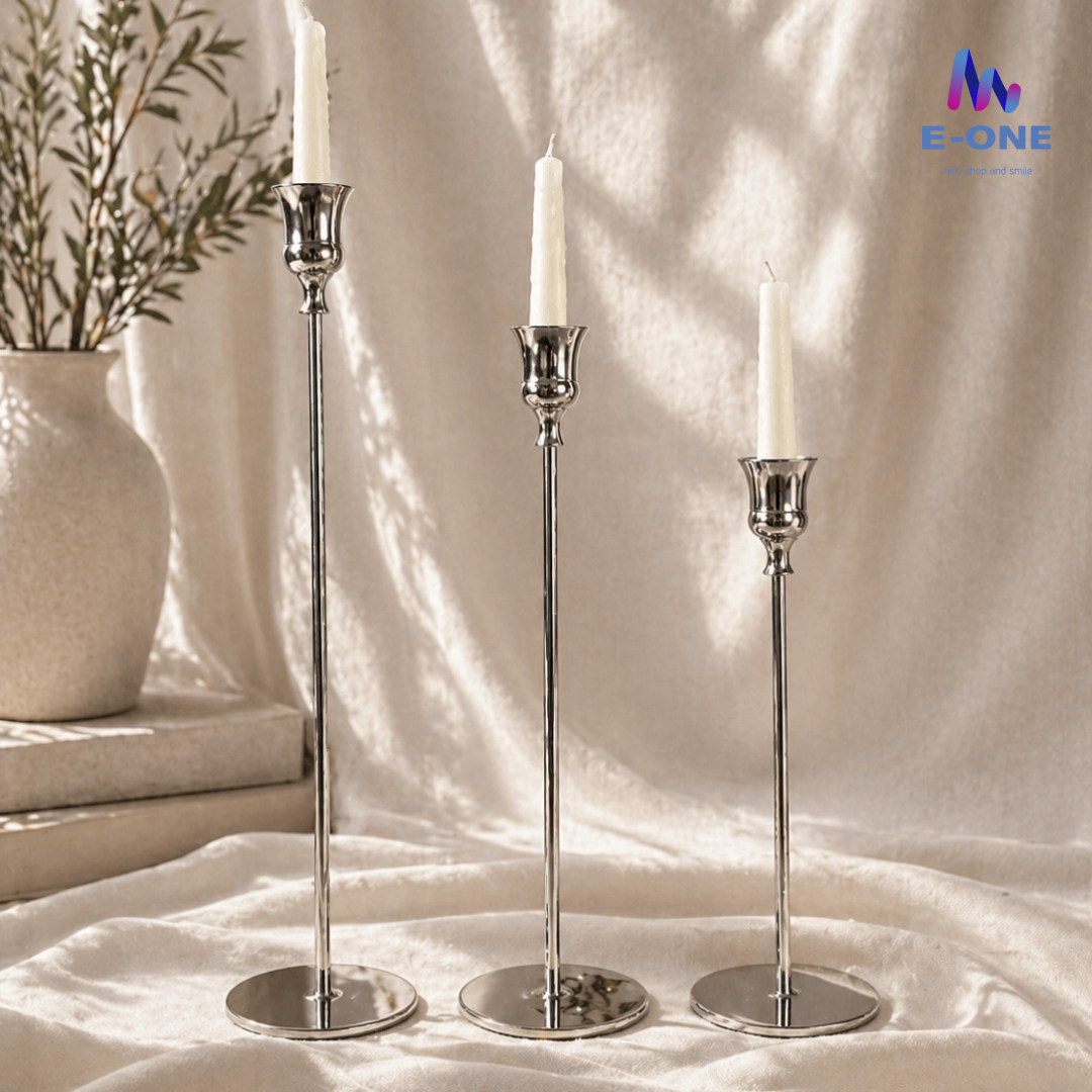 Silver Stick Candle Holders (Set of 3)