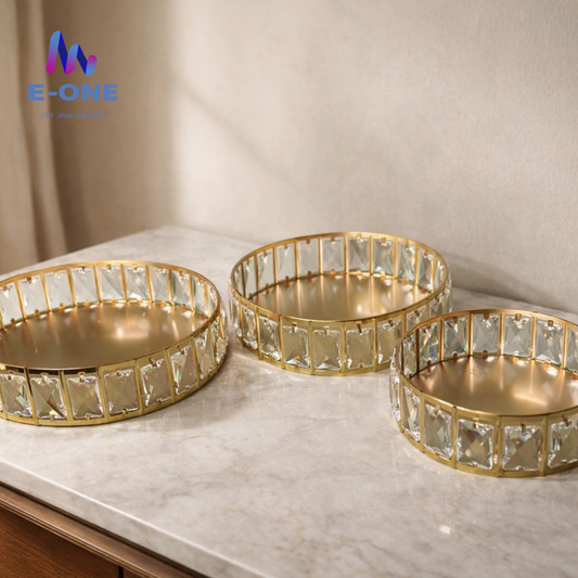 Set of 3 Crystal Gold Decorative Tray