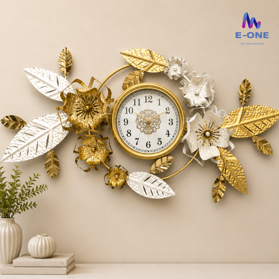Golden Blossom Wall Clock