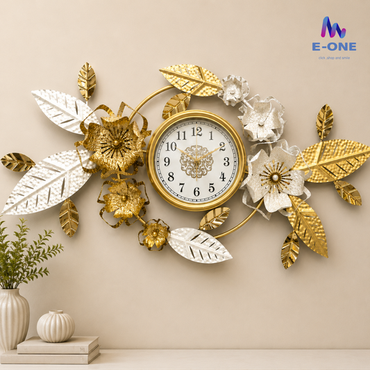 Golden Blossom Wall Clock