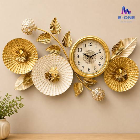 Golden Petals Wall Clock
