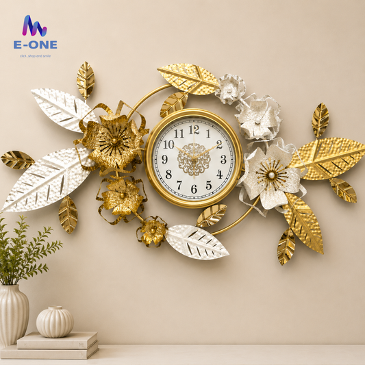 Golden Blossom Wall Clock