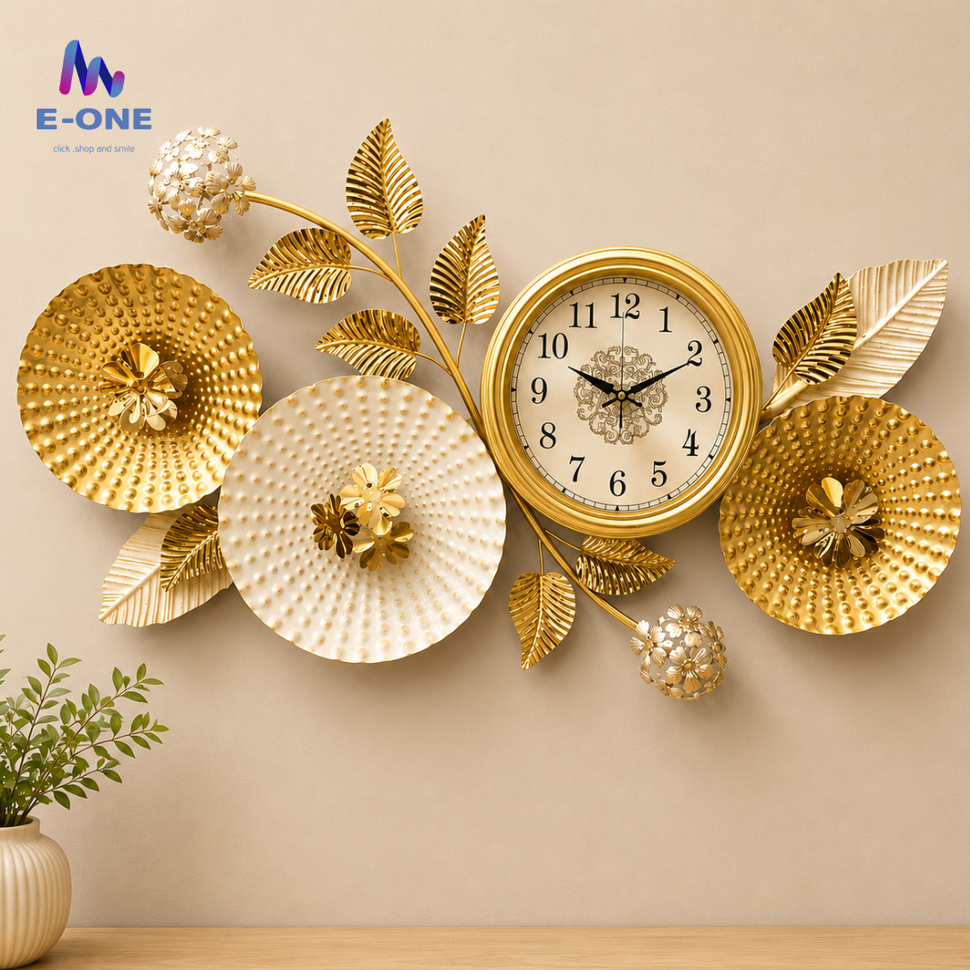 Golden Petals Wall Clock