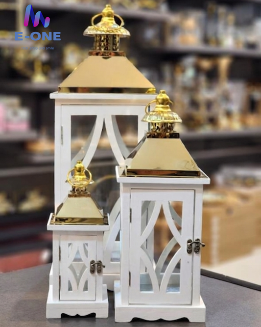 White & Gold Lantern Set (3 Pieces)