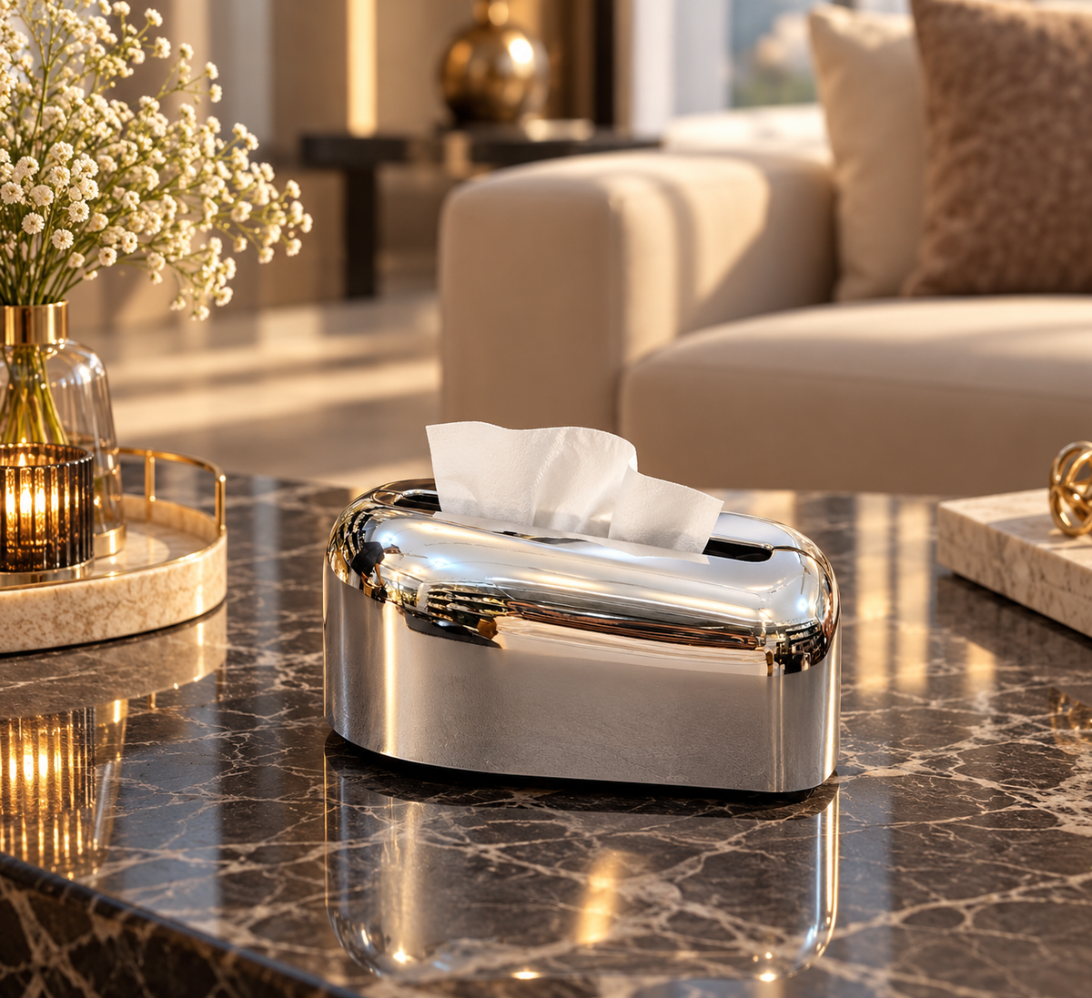 Silver velora Tissue box