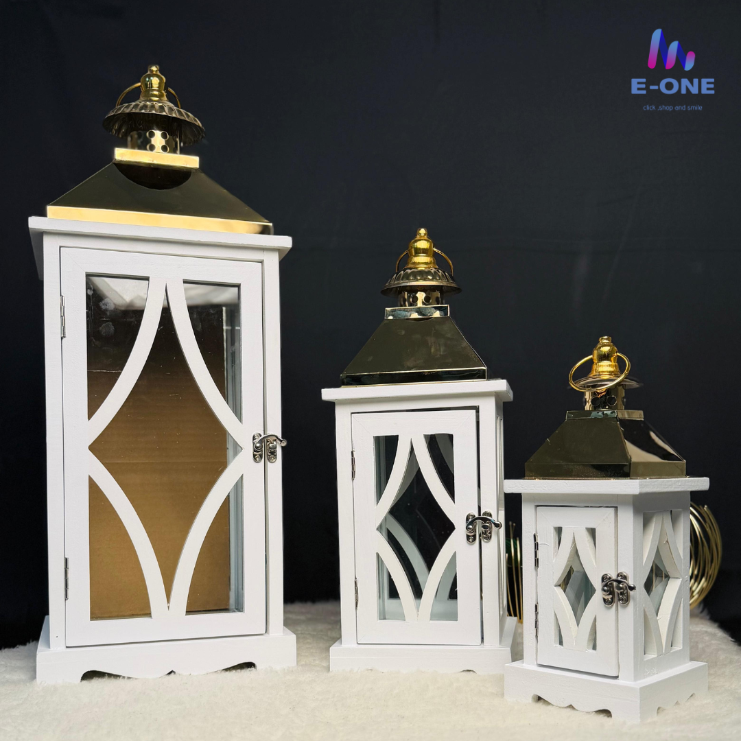 White & Gold Lantern Set (3 Pieces)