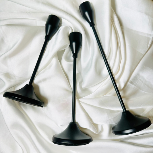 SET OF 3 BLACK STICK CANDLE HOLDER