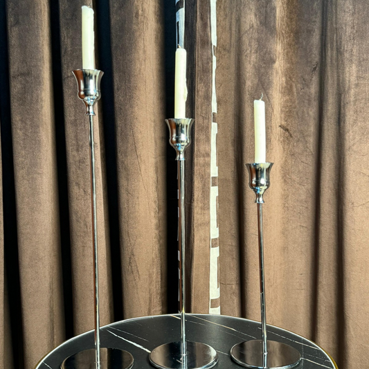 SET OF 3 SILVER STICK CANDLE HOLDER