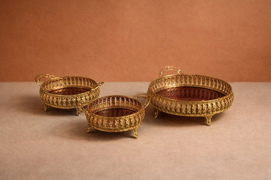 Royal Antique Gold Serving Tray with Handles