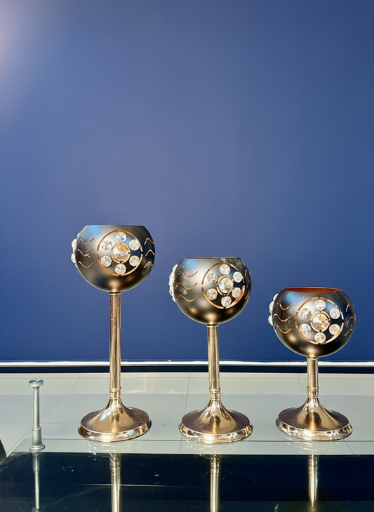 SET OF 3 MIDNIGHT SPARK CANDLE HOLDERS