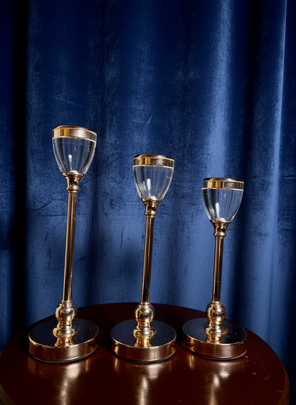 SET OF 3 GLASS CANDLE HOLDERS