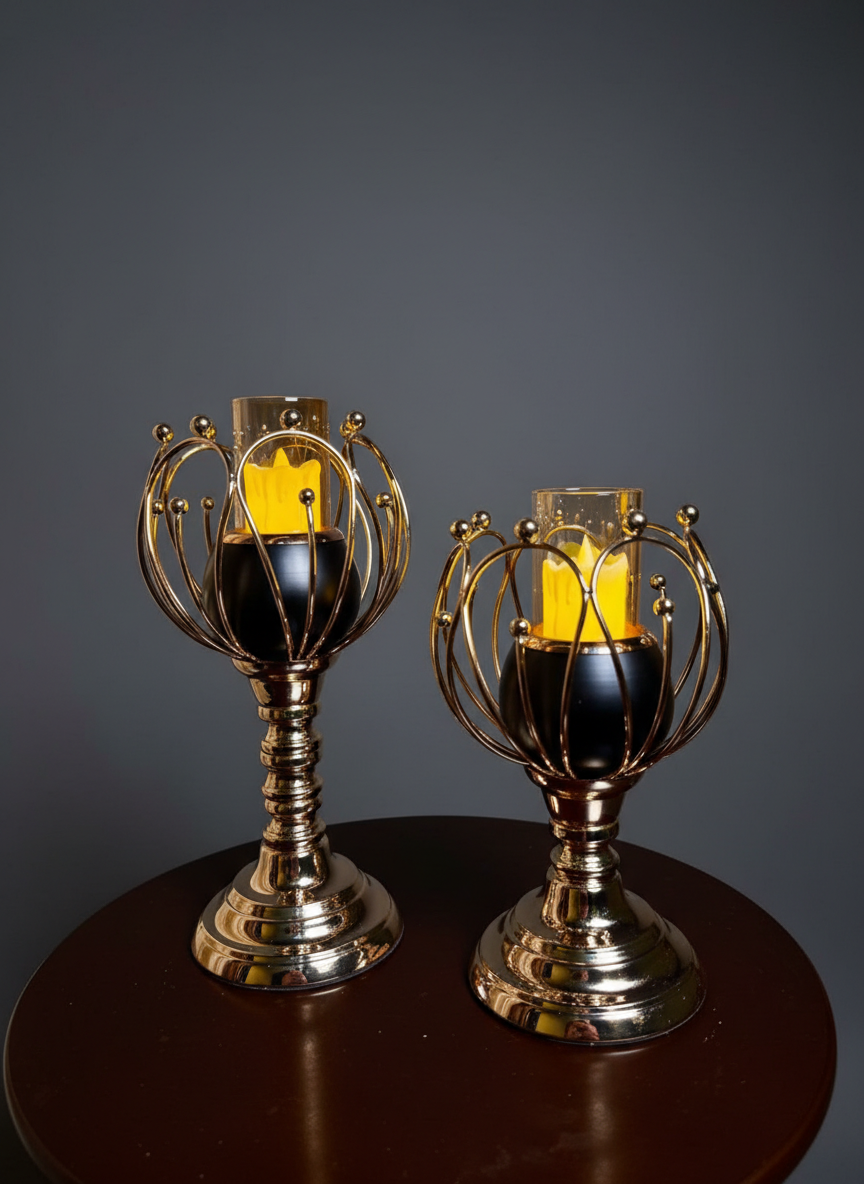 SET OF 2 VELVET NIGHT CANDLE HOLDERS