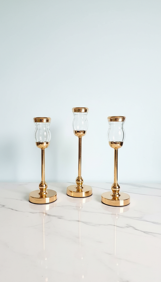 SET OF 3 FLOWER GLASS CANDEL HOLDER
